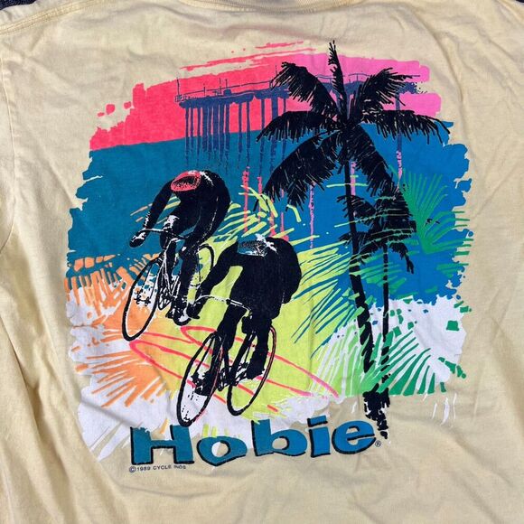 Vtg Hobie 1989 Single Stitch T-Shirt Cycling Surf Men's XL Made In USA Yellow - Picture 2 of 16